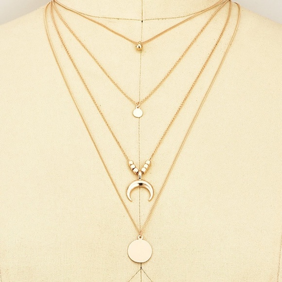 NWT Layered 4-strand Gold Double Horn Necklace - Picture 5 of 8